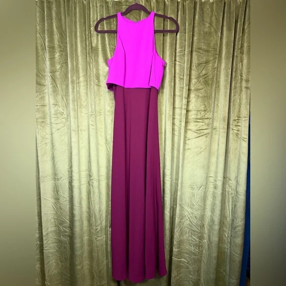 Jill Jill Stuart Lovely Duo Colorblock gown in hot Pink and Burgundy Size 4 $328 - Picture 2 of 10